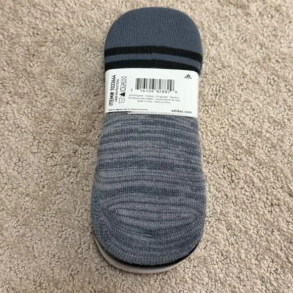 6 Pairs Adidas Womens Climalite No Show Gray Black White Superlite Sneaker Socks - Picture 3 of 4